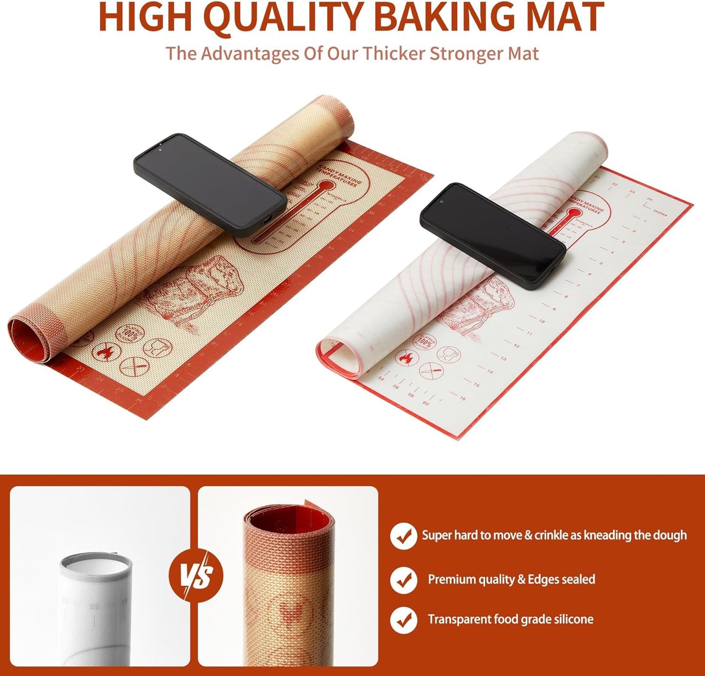Silicone Baking Pastry Dough Mat - Extra Large 32x24 Inch Nonstick Rolling Mat for Cookies & Bread