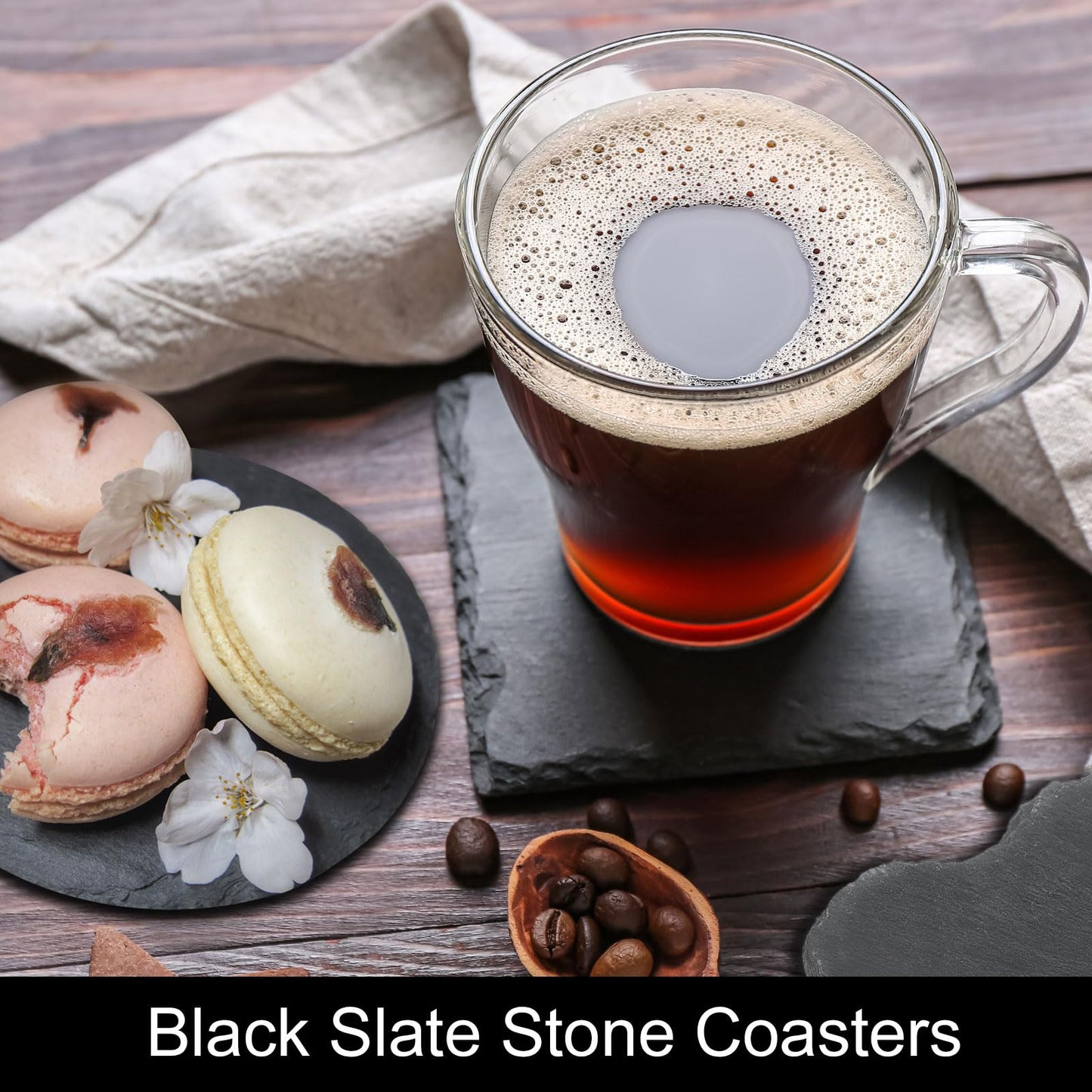 uxcell 12 Pcs Slate Drink Coasters, 4 Inch Black Slate Stone Coasters with Anti-Scratch Bottom, Bar Coasters Cup Coaster for Home Office Kitchen Apartment Bar, Heart Shape