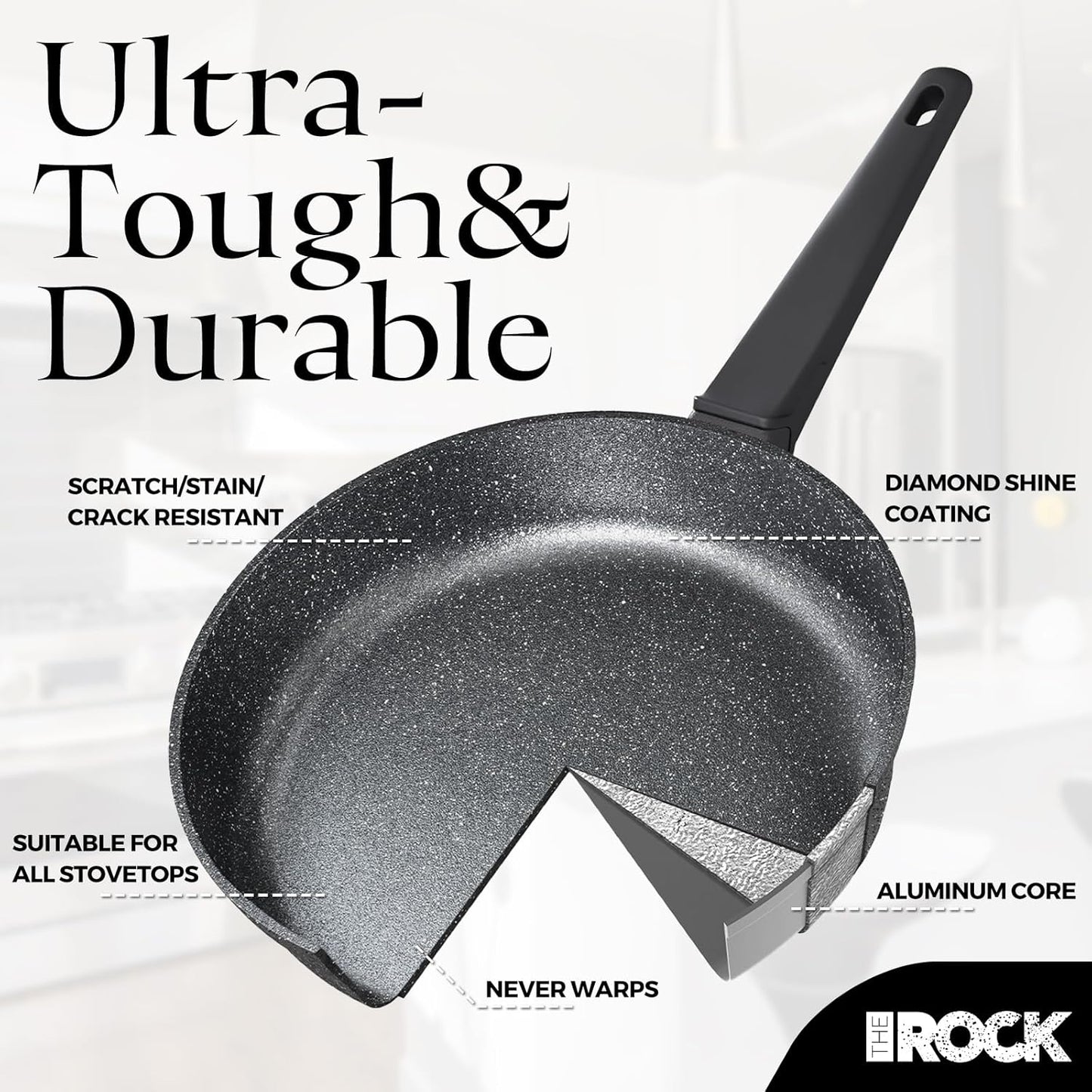 The Rock Soho Nonstick Saucepan - 1.9 Quart Small Pot with Durable PPG Quantum2 Coating | Induction Compatible, PFOA-Free, Black