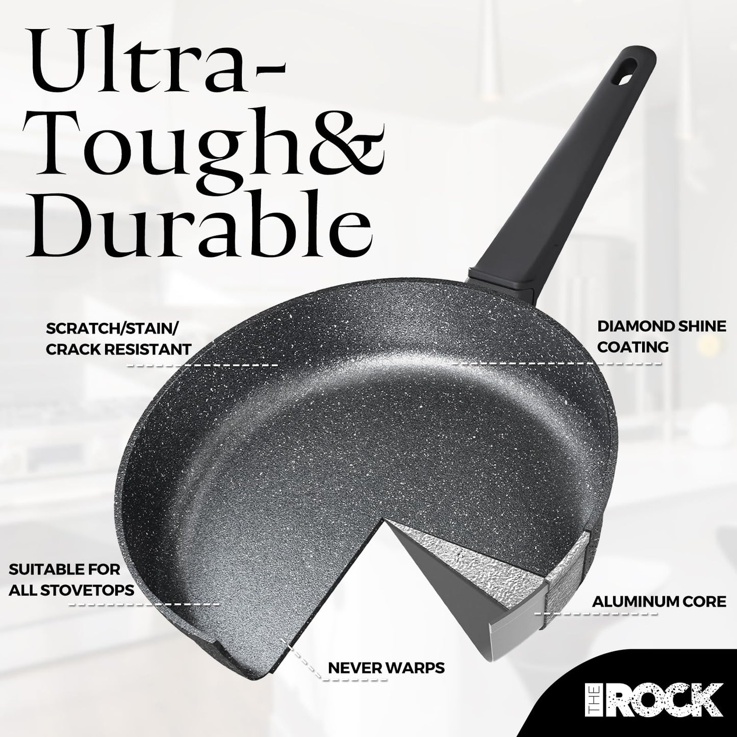 THE ROCK SOHO 15Pcs Cookware Set – Pots and Pans Set Non Stick with ROCK.TEC – Compact for Urban Kitchens, Nothing Sticks, Never Warps, Lasts Longer, Induction & Dishwasher Safe, Black
