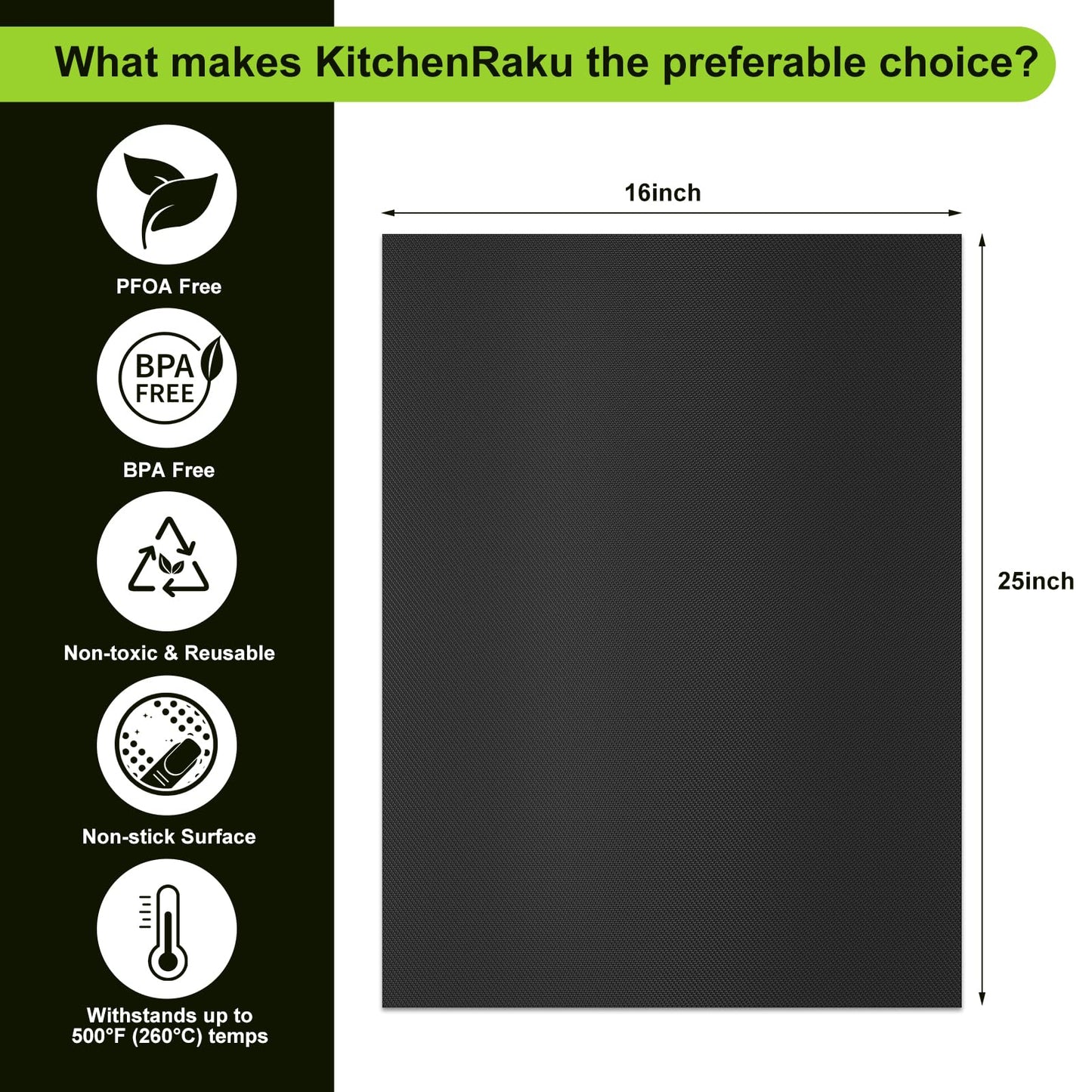 3 Pack Oven Liners for Bottom of Oven 16"x25", Large Thick Heavy Duty Non-Stick Teflon Oven Mat Set, Oven Floor Protector Liner