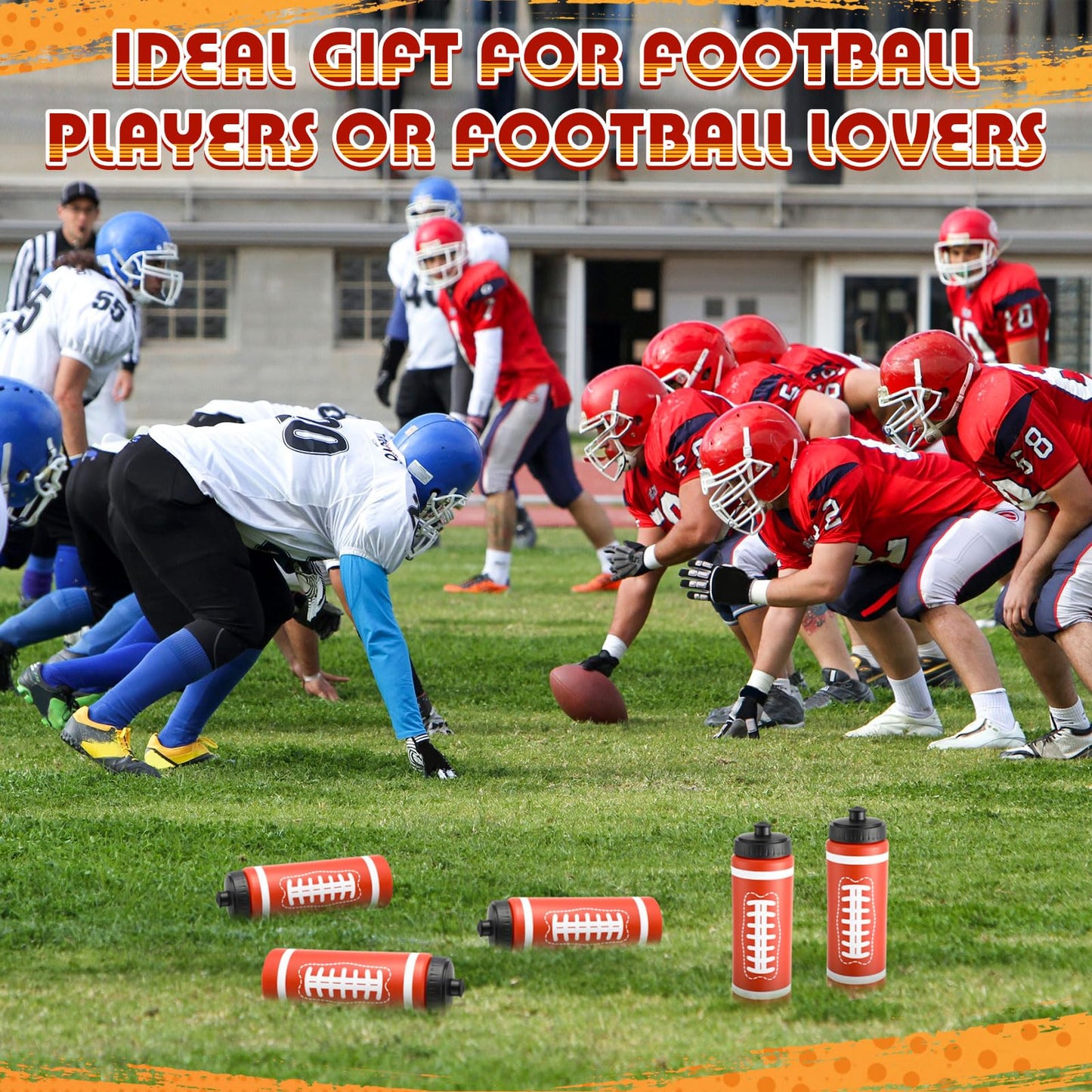 Skybooly 24 Pcs Football Water Bottle Bulk 20 oz Sports Water Bottles Squeeze Football Team Gifts Bulk Reusable Football Accessories for Football Players Lovers Party Favor Gifts Gym Bike