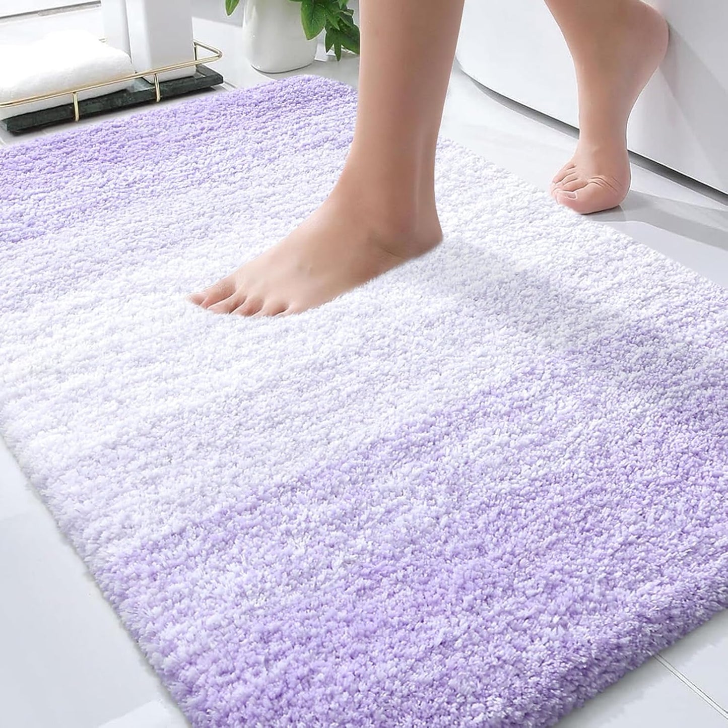 OLANLY Bathroom Rugs - Extra Soft Microfiber Mat with Rubber Backing | 30x20, Quick Dry, Light Purple