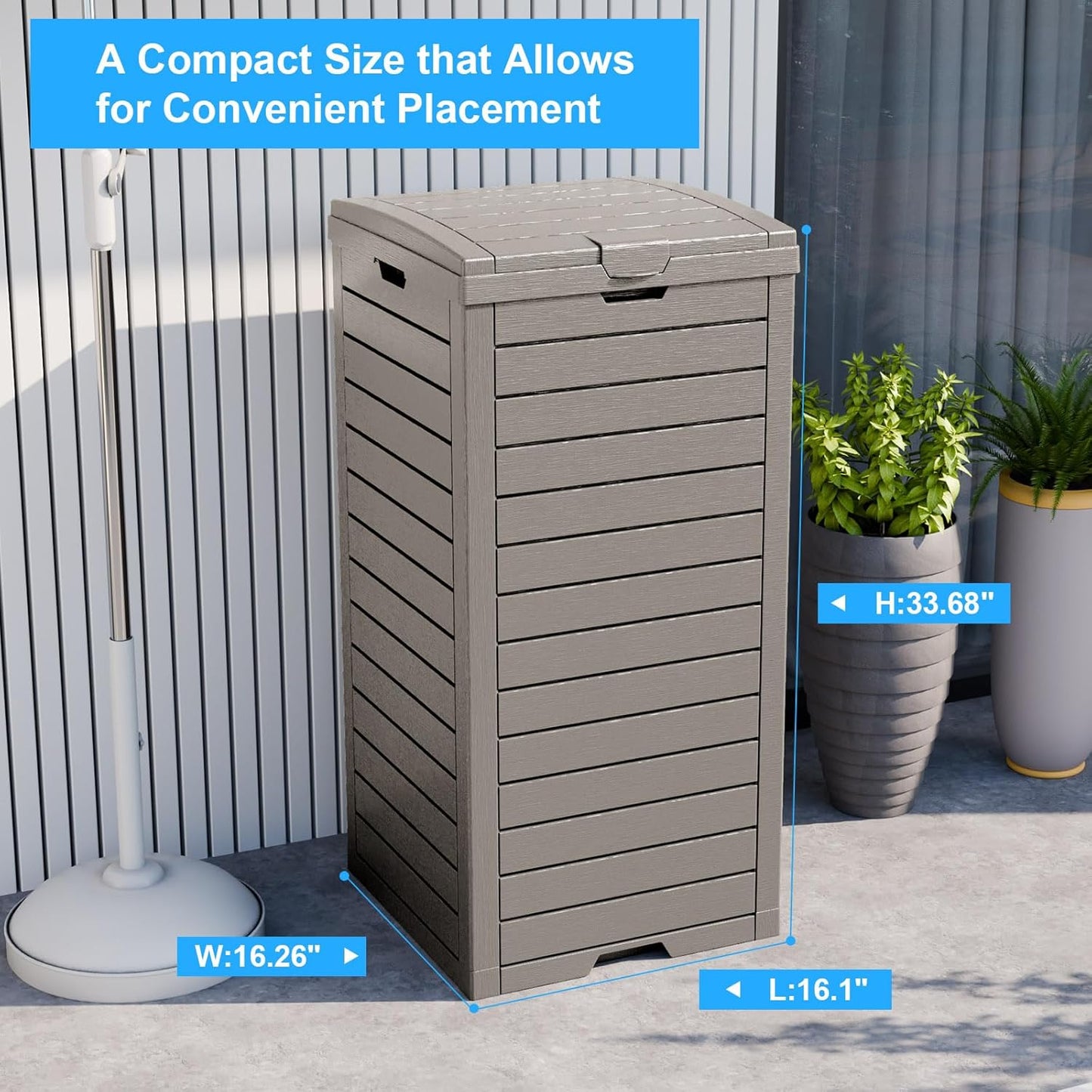 Regine Switzerland Outdoor Trash Can - Waterproof Resin Bin with Dual Lid Closure | 38 Gallon, Grey