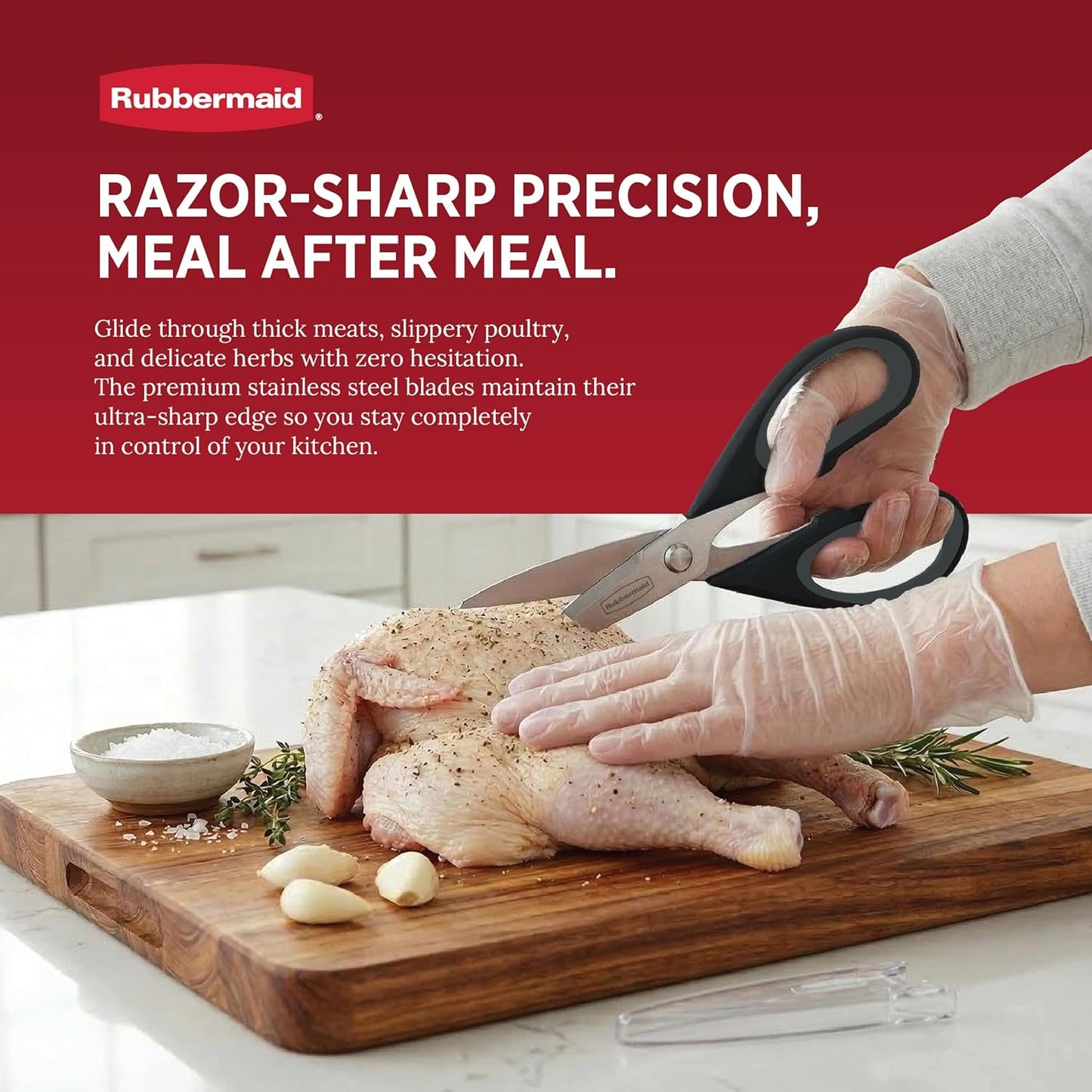 Rubbermaid Kitchen Scissors - Heavy Duty Stainless Steel Shears with Protective Sheath | Dishwasher Safe, Comfort Grip, Black