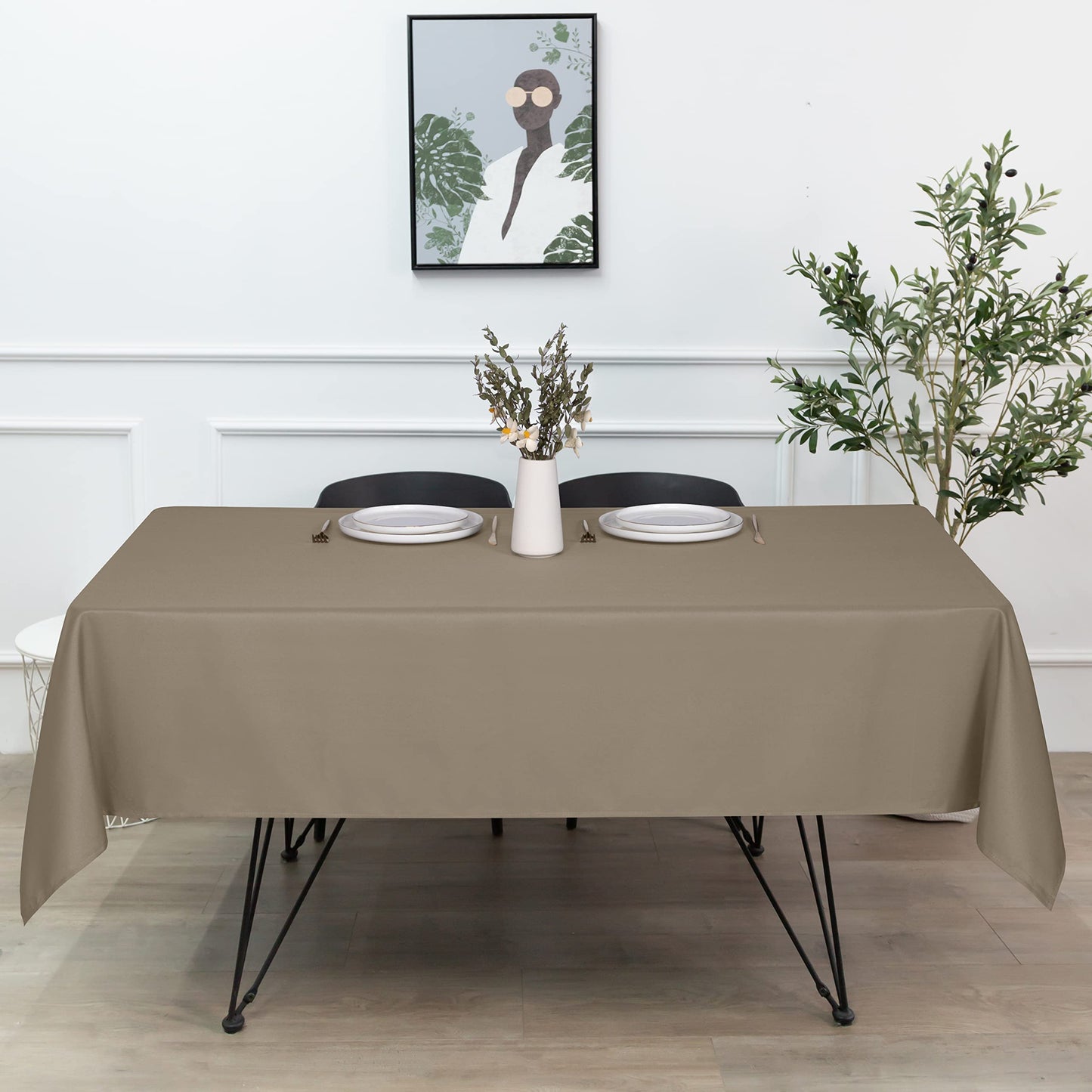 sancua Square Tablecloth - 54 x 54 Inch - Stain and Wrinkle Resistant Washable Polyester Table Cloth, Decorative Fabric Table Cover for Dining Tables, Buffet Parties and Camping, Taupe