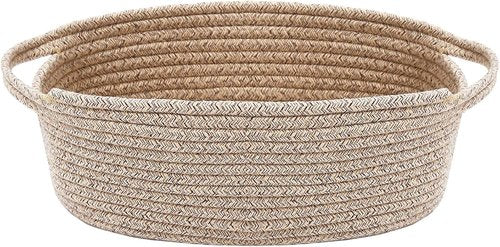 JMvicyroam Woven Basket - Small Rope Storage Bin with Handles for Organizing Shelves & Closets