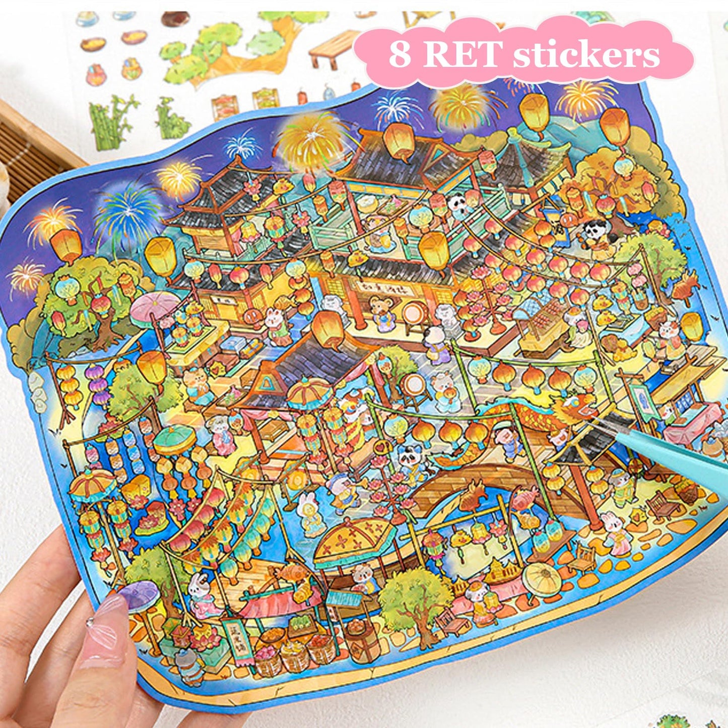 SZXYCZL Cute Miniature Scene 4Sets Big DIY 3D Sticker Scene Stick Ancient Chinese Market, Make You Own Mini House Sticker Therapy for Teen Adult Relief Pass The Time-Ancient Chinese Bazaar