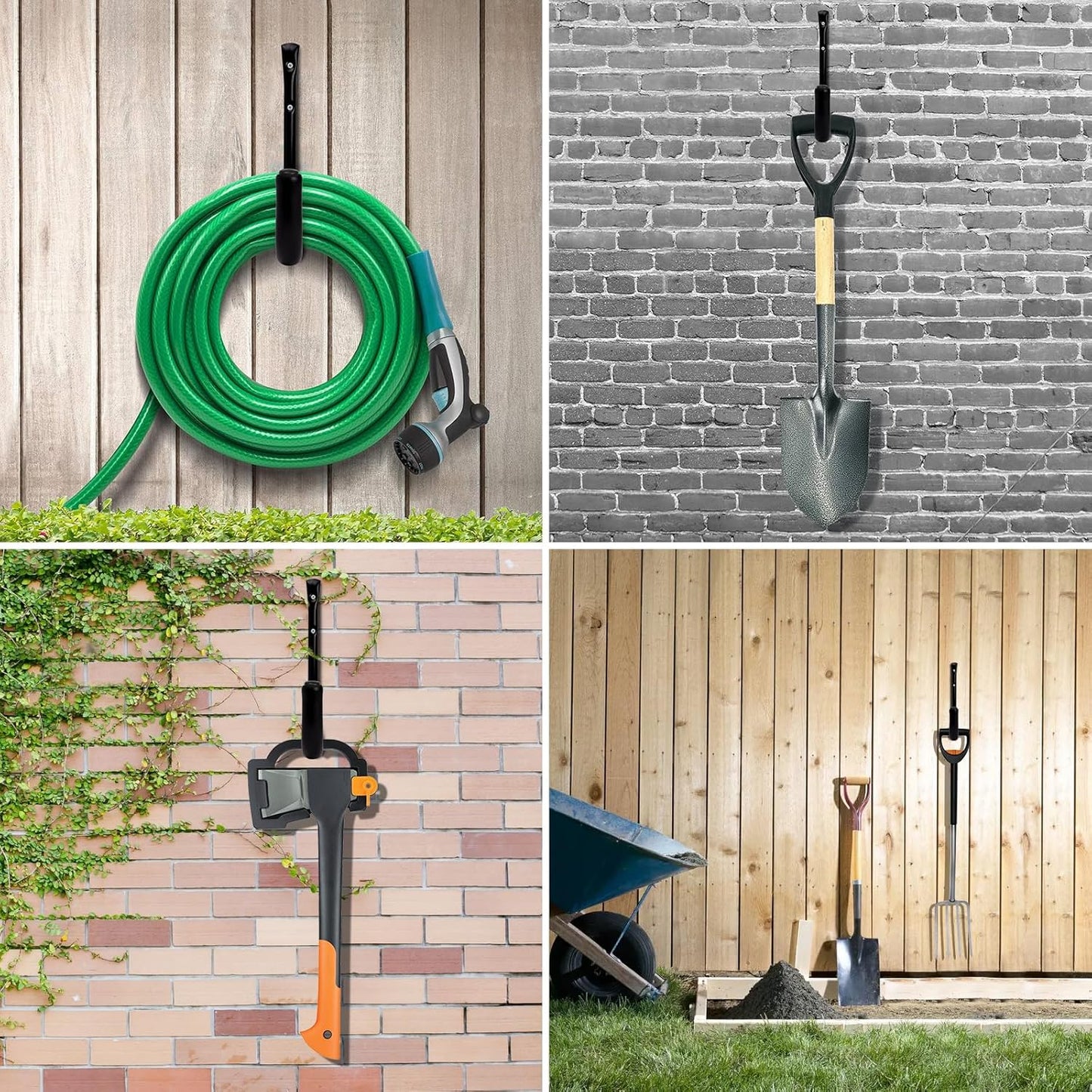 KURUI 10" Heavy Duty Garage Wall Hooks - 66 LB Capacity Hose Holder for Ladders & Tools | 4 Pack, Black