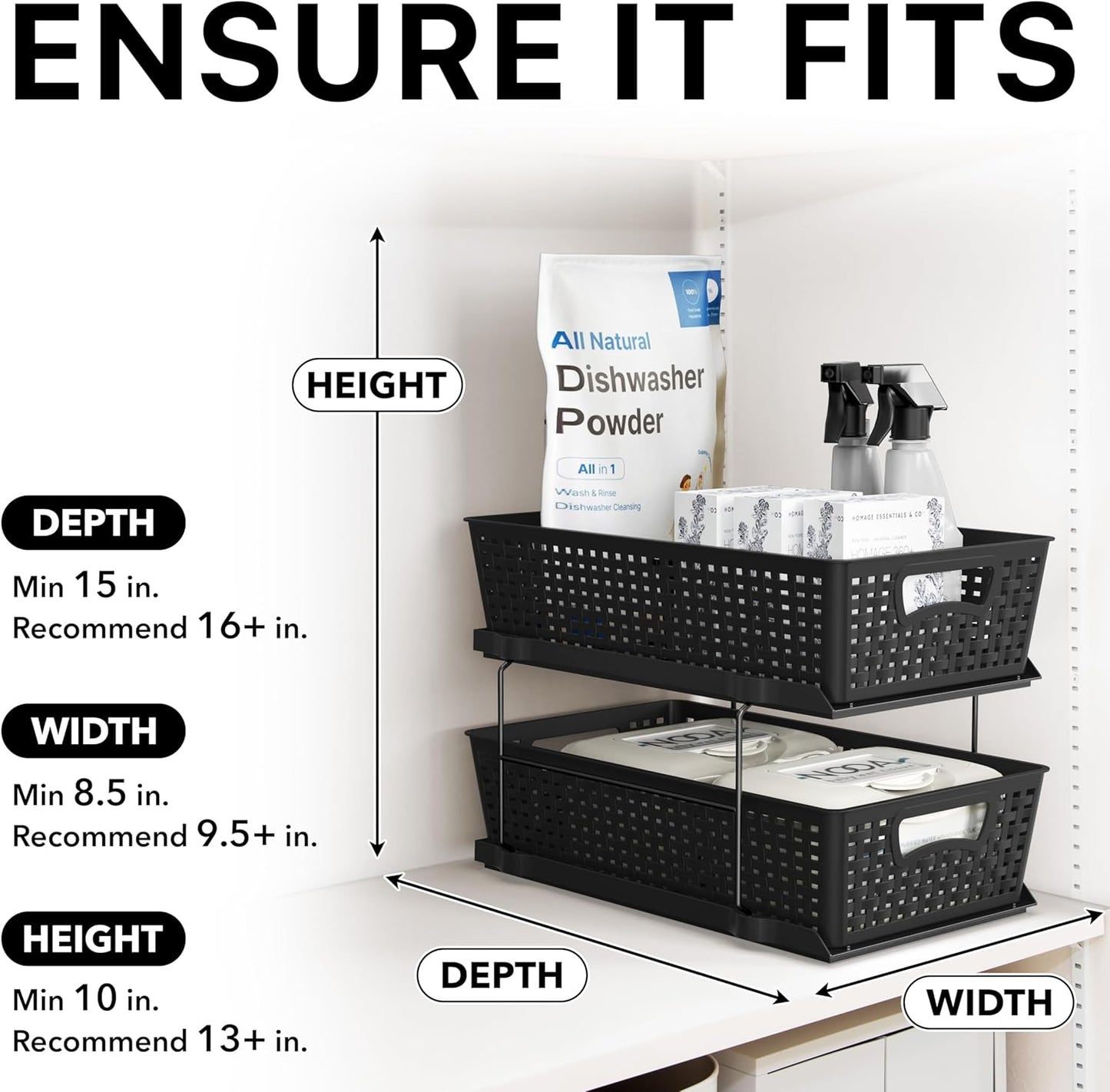 Simple Houseware 2-Tier Bathroom Organizer Tray - Pull-Out Sliding Drawer for Under Sink Storage, Black