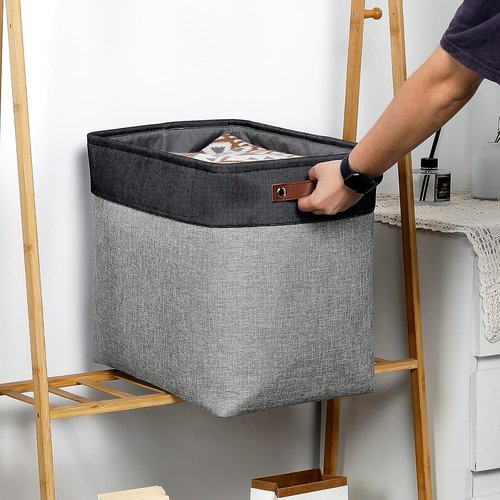 DULLEMELO Extra Large Fabric Storage Baskets - Organize Toys & Books | Black & Grey, 2-Pack
