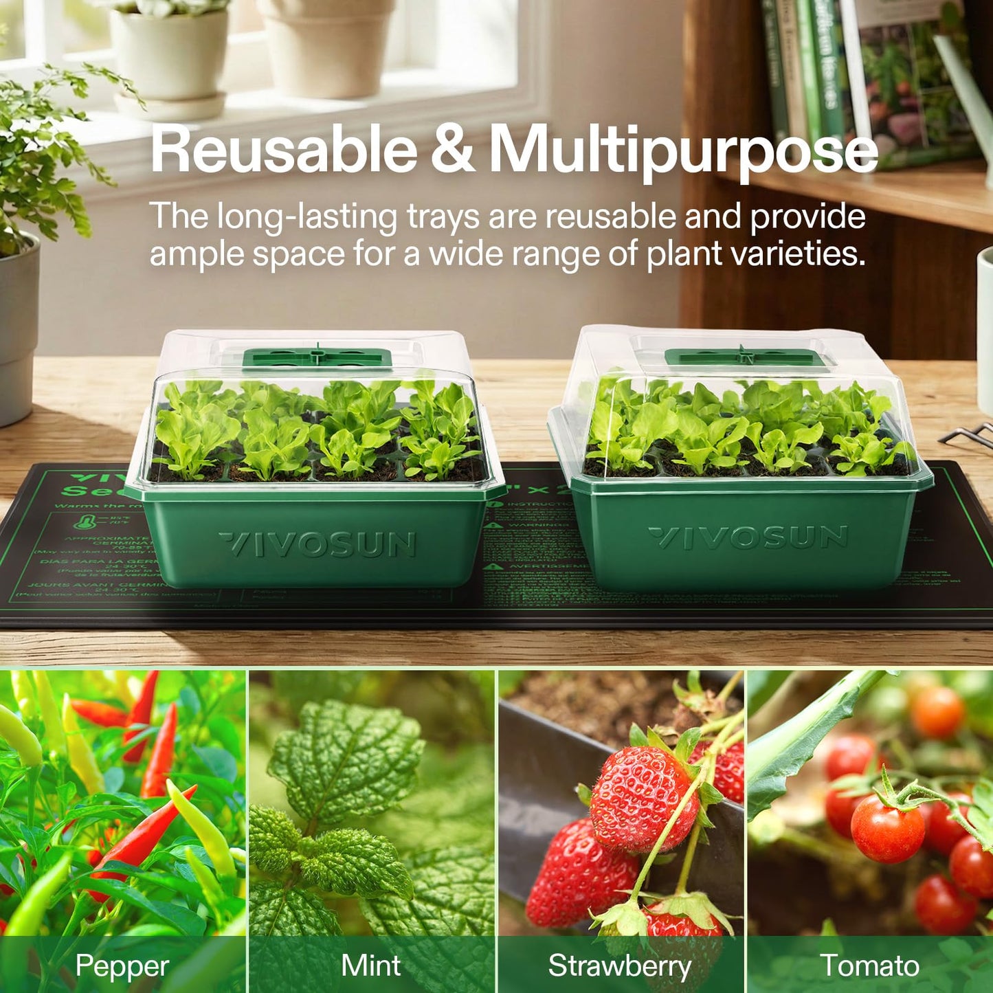 VIVOSUN 6-Pack Seed Starter Trays with 10"x20.75" Seedling Heat Mat, Self-Adjusting Dual Digital Display Temperature Controller, 72-Cell Seed Starter Kit with Humidity Dome, Reusable Propagation Trays