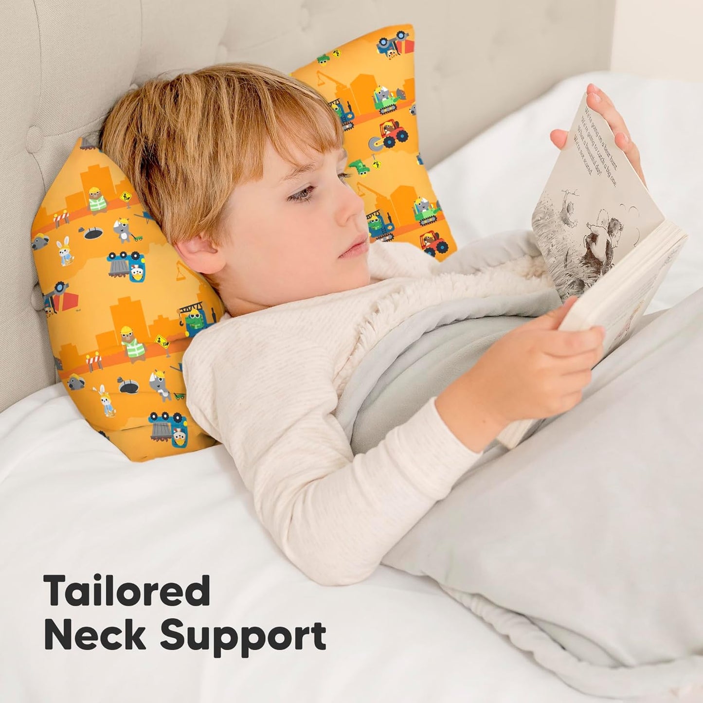 Little Builders Toddler Pillow - Organic Cotton Travel Bed Pillow with Soft, Breathable Case | 13x18 Inches