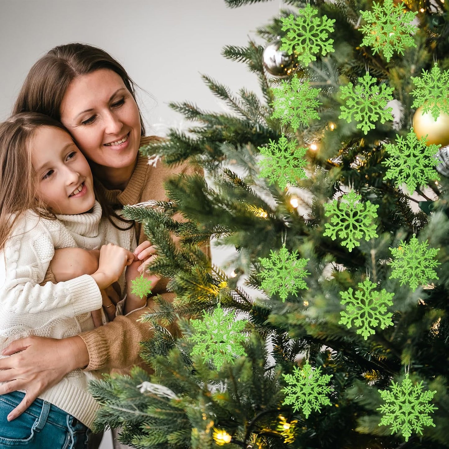 Skiennix 36-Piece Christmas Lime Green Snowflake Ornaments - Festive Hanging Decor for Winter Wonderland