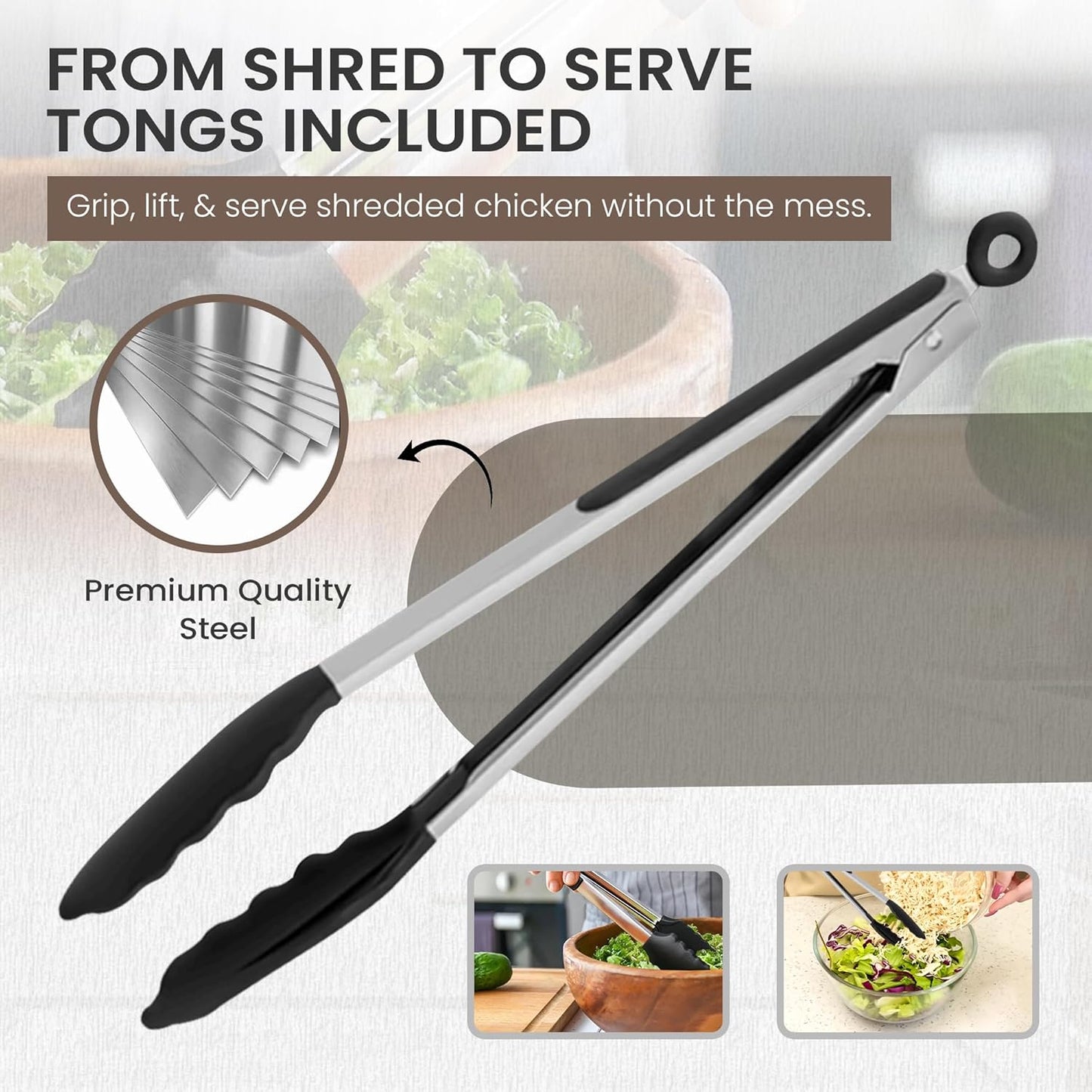 Prepmate Chicken Shredder Tool - Heavy Duty Meat Shredder with Anti-Slip Mat & Tongs | BPA Free, Dishwasher Safe