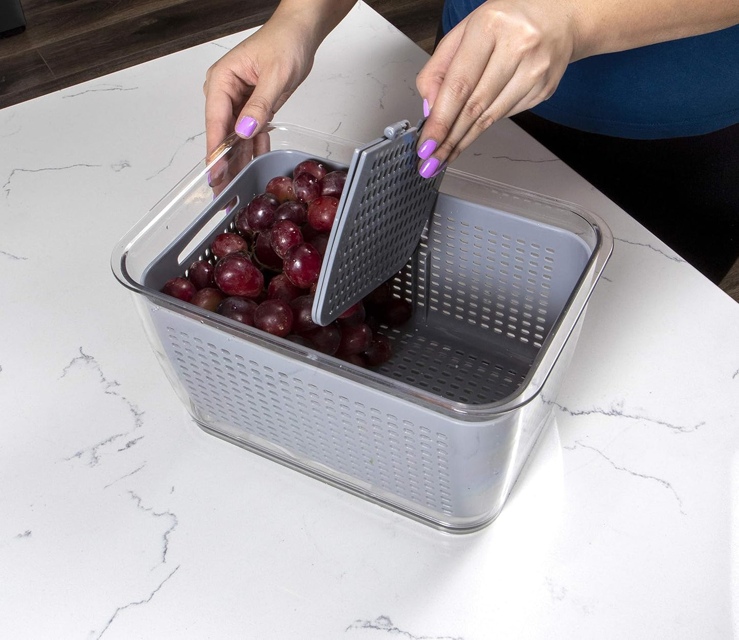 Kitchen Spaces Stackable Fridge Storage Containers - Fresh Produce Organizer | 3 Sizes with Snap Seal Lids