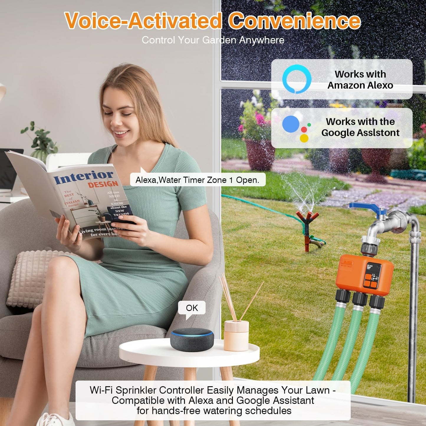 Smart WiFi Sprinkler Timer - 3 Zone Garden Hose Water Timer with 984 FT Range & APP Control | Alexa & Google Compatible