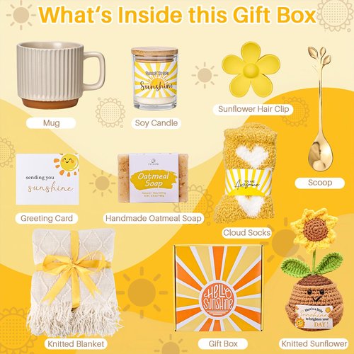 Gift Baskets for Women, Unique Birthday Gifts for Women,Get Well Soon Gift Basket,Mothers Day Gifts, Care Package Sending Sunshine Box Thinking of You for Mom Wife Sister Best Friends Teen Girls