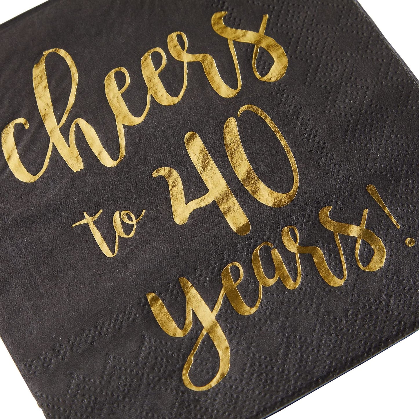 BLUE PANDA 40th Birthday Napkins - 5 x 5 In, 50-Pack, 3-Ply, Black & Gold Foil - Cheers to 40 Years & Cocktail Napkins for Birthday Party Decor