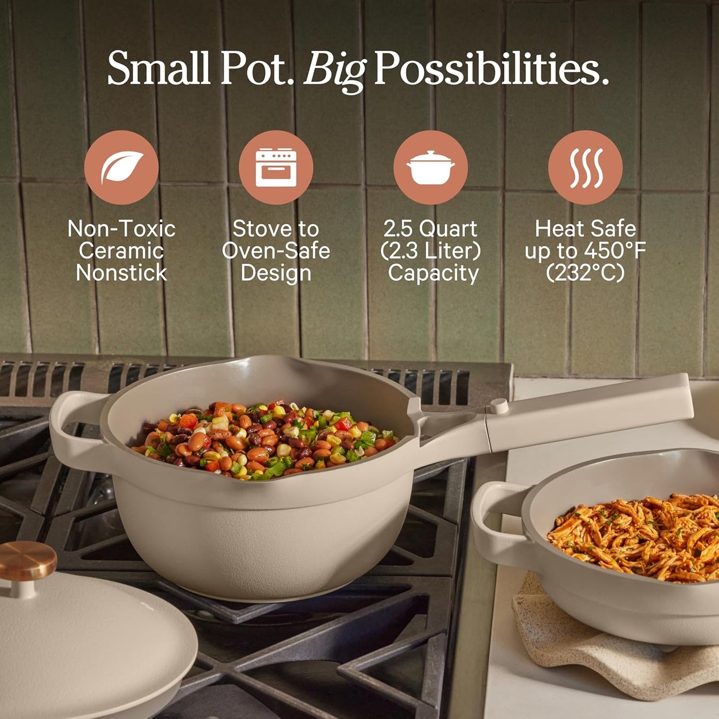 Our Place Mini Perfect Pot - 2.5 Qt Ceramic Cookware with Lid & Spatula | PFAS-Free Nonstick, Induction & Oven-Safe Up to 450°F