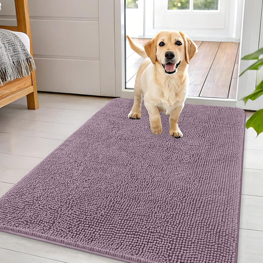 OLANLY Dog Door Mat - Absorbent Non-Slip Chenille Mat for Muddy Paws | 44x32 Deep Plum Color
