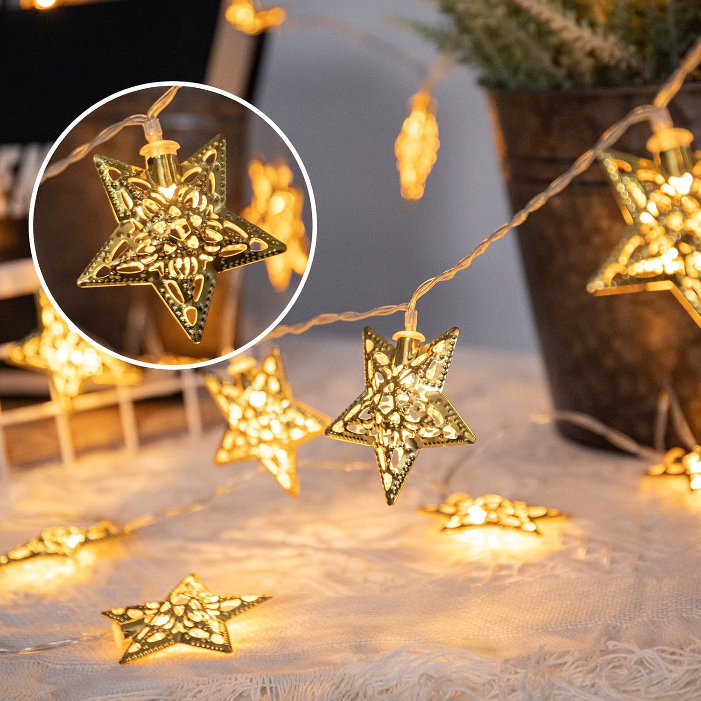 Vigdur 10Ft Star String Lights - 20 LED Fairy Lights with Timer | Battery Operated Ramadan Home Decor