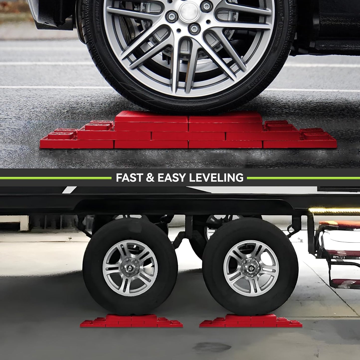 RVMATE RV Leveling Blocks - Heavy Duty 12 Pack for Stable Trailer Support | Red Color