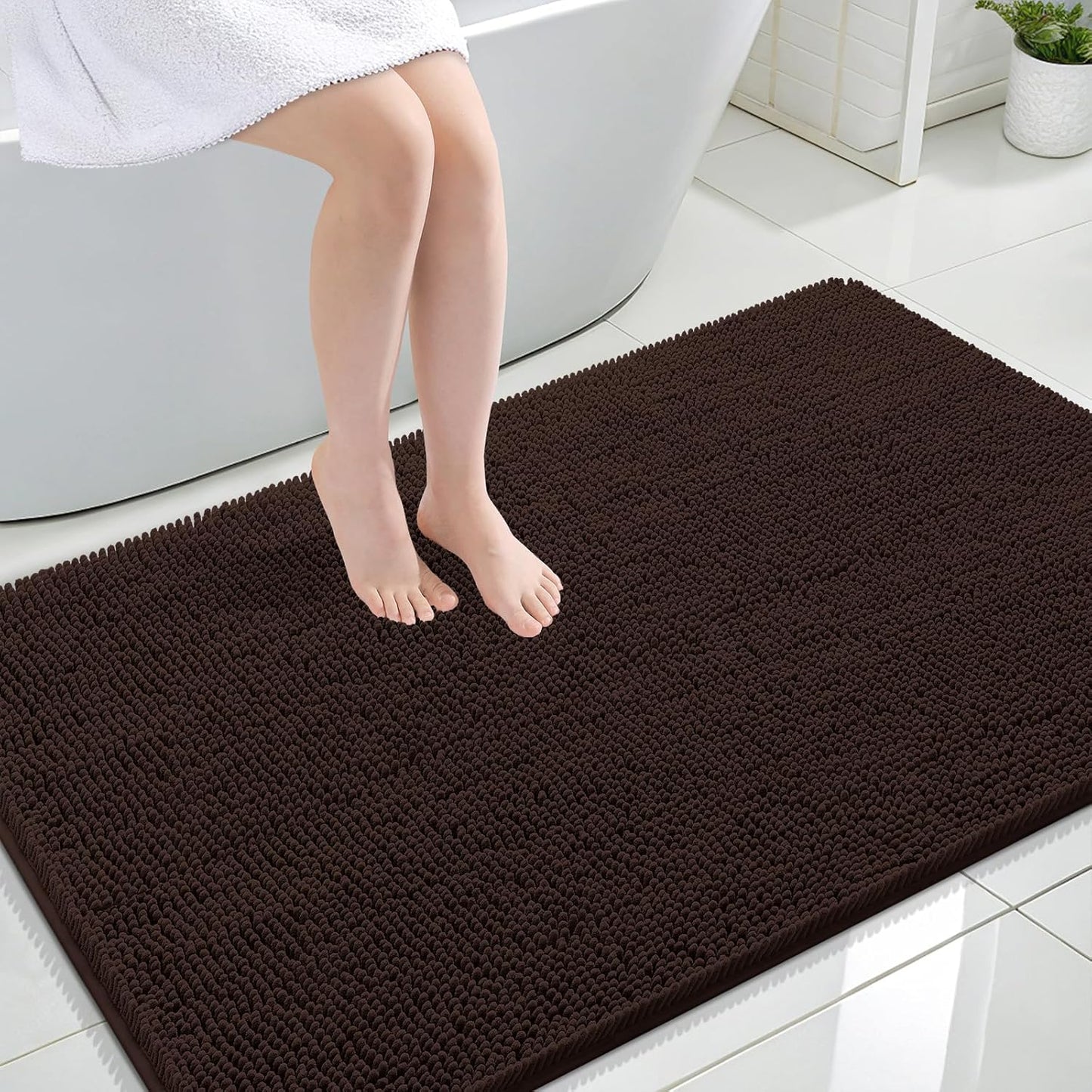 OLANLY Large Bathroom Rugs - Extra Soft Chenille Bath Mats | Quick-Dry, Machine Washable, 47x32, Brown