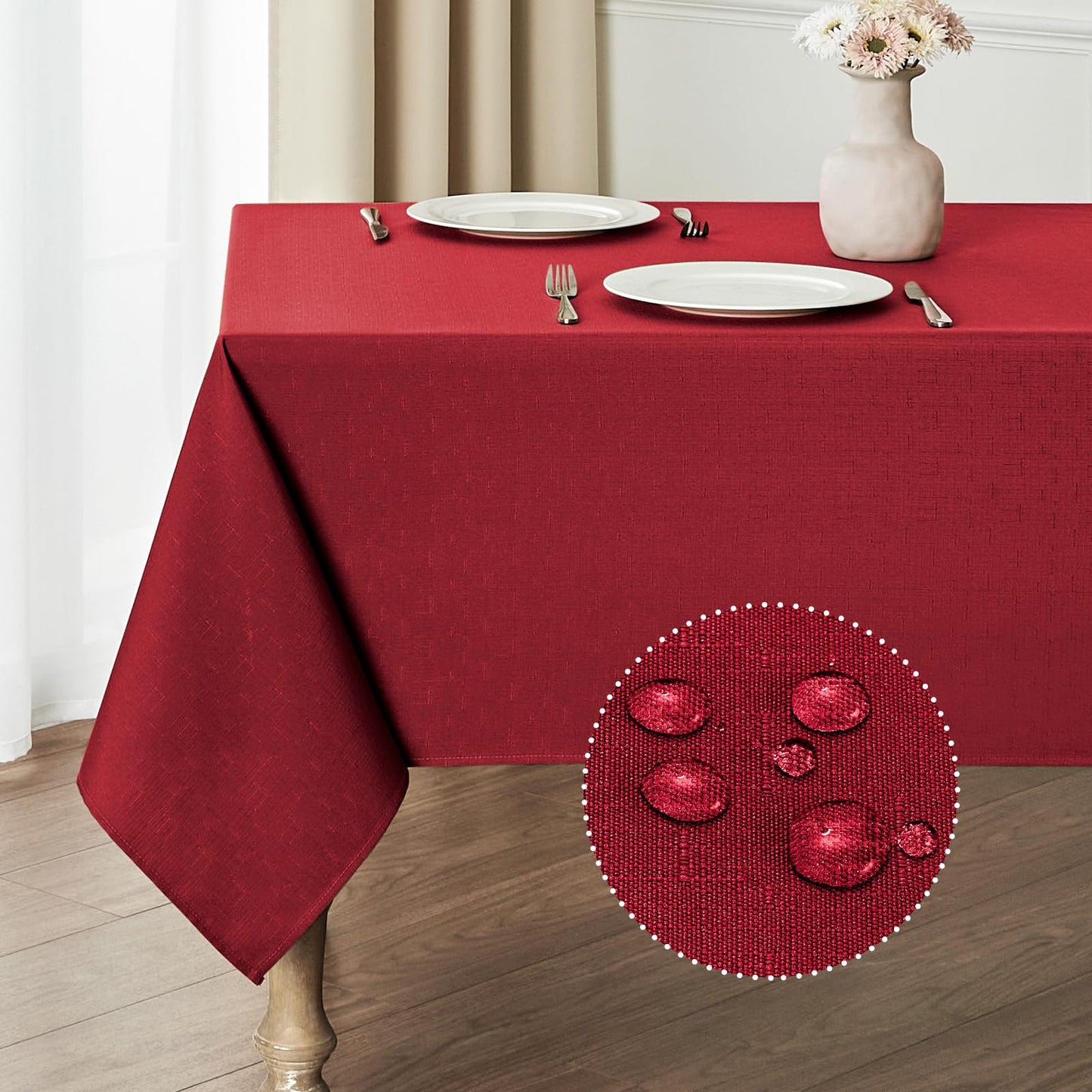 Veblandy Rectangle Tablecloth Waterproof 60x104 inch Linen Textured Table Cloth Stain and Wrinkle Resistant Washable, Decorative Fabric Table Cover for Dining, Party and Camping, Red