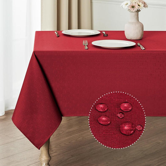 Veblandy Rectangle Tablecloth Waterproof 60x104 inch Linen Textured Table Cloth Stain and Wrinkle Resistant Washable, Decorative Fabric Table Cover for Dining, Party and Camping, Red