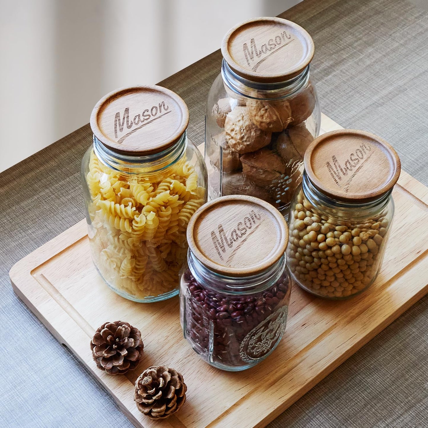 6 Pcs Acacia Wood Mason Jar Lids Regular Mouth Canning Jars Supplies Decorative Small Mouth Mason Jar with Wooden Lid Silicone Reusable Can Lids for Jars Tops Glass Cover Canning Accessories