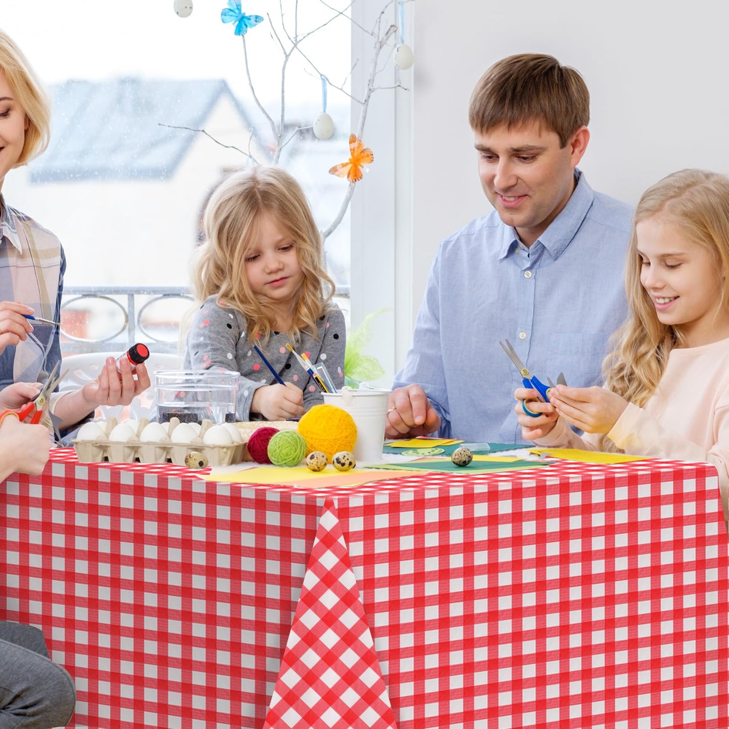 YIDAKO 6pcs 54X108inch Red Checkered Tablecloth,Red Gingham Tablecloths Buffalo Plaid Disposable Plastic Table Covers for Birthday Baby Shower Bridal Wedding Party Birthday Decorations