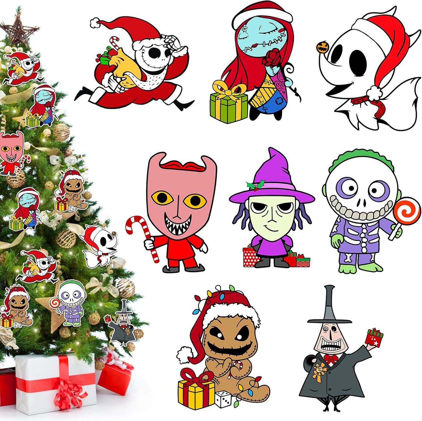 Tivee Christmas Tree Ornaments - 16PCS Jack & Sally Hanging Decorations | Holiday Home Decor