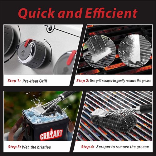 GRILLART Grill Brush - 18 Inch BBQ Cleaning Tool with Safe Wire Scrubber | Universal Fit for All Grates