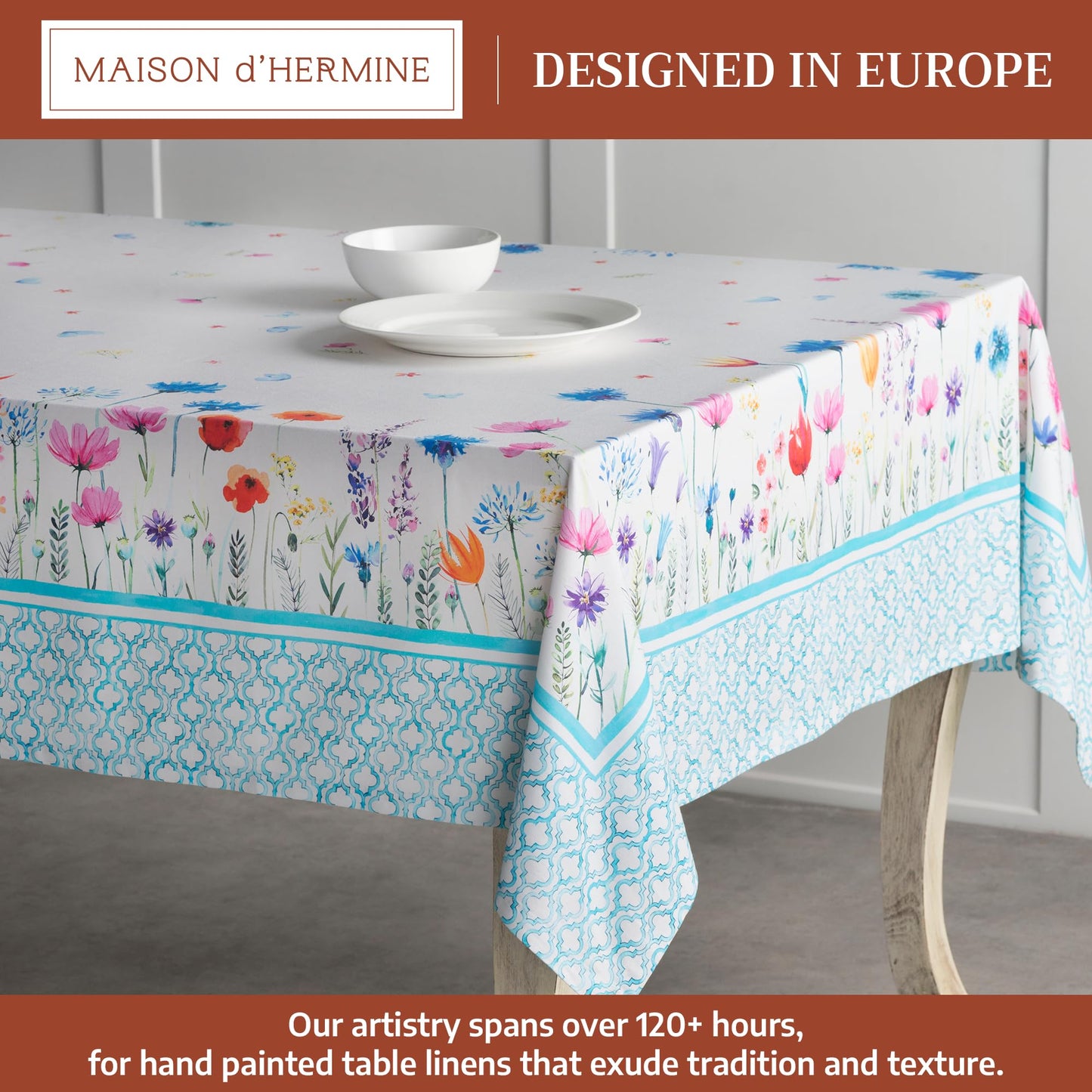 Maison d' Hermine Table Cloth Rectangle Table 100% Cotton 54 x 72 Inches Tablecloth Reusable Decorative for Dining Kitchen Room Farmhouse Home Gifts for Mothers day Spring Summer - Flower In The Field
