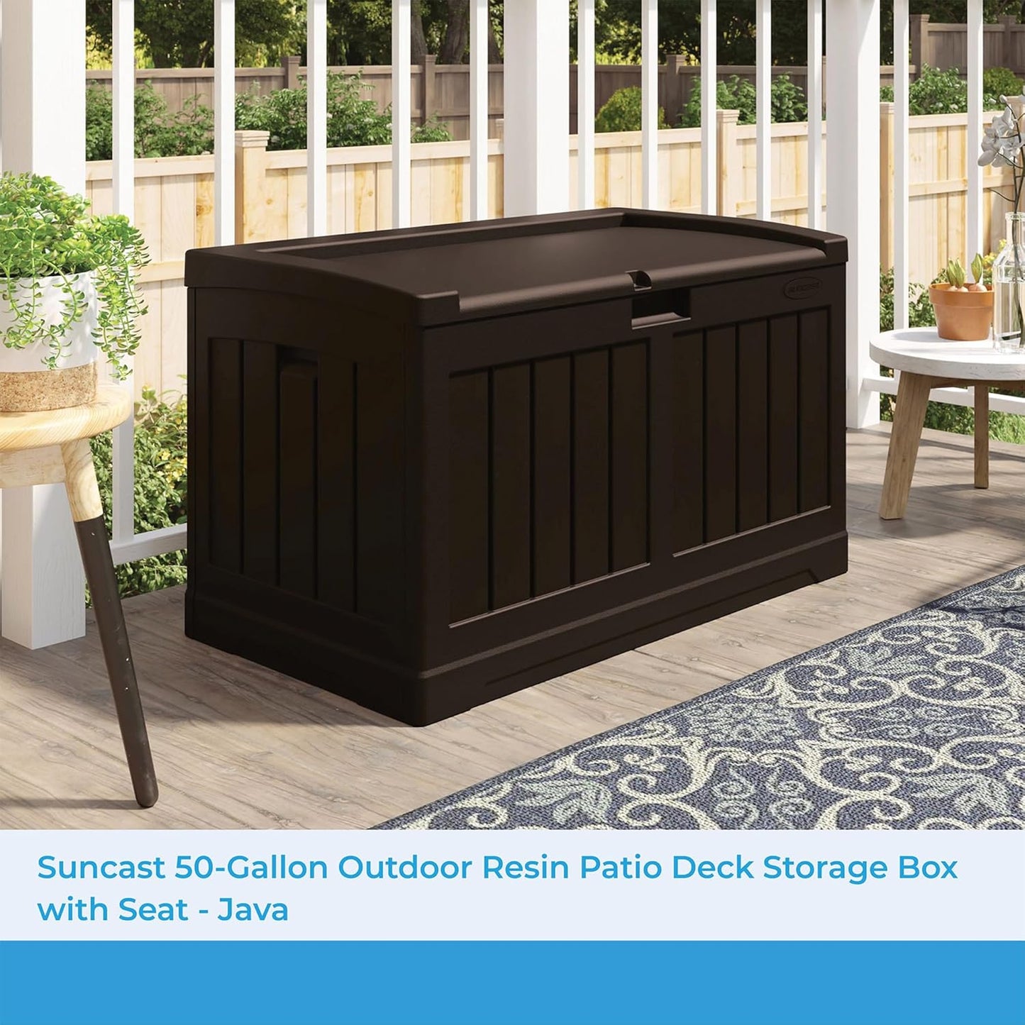 Suncast 50 Gallon Outdoor Storage Deck Box - All-Weather Resin with Bench Seat | Java Color
