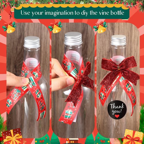 Baderke 6 Sets Christmas Plastic Wine Bottles 750ml with Caps Thank You Stickers Christmas Botellas Para Coquito Bottles Holiday Xmas Empty Brewing Wine Bottle for Kitchen Bar Party New Year(Classic)