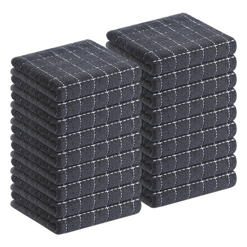 Homaxy 100% Cotton Terry Kitchen Towels(Dark Grey, 13 x 28 inches), Checkered Designed, Soft and Super Absorbent Dish Towels, 18 Pack