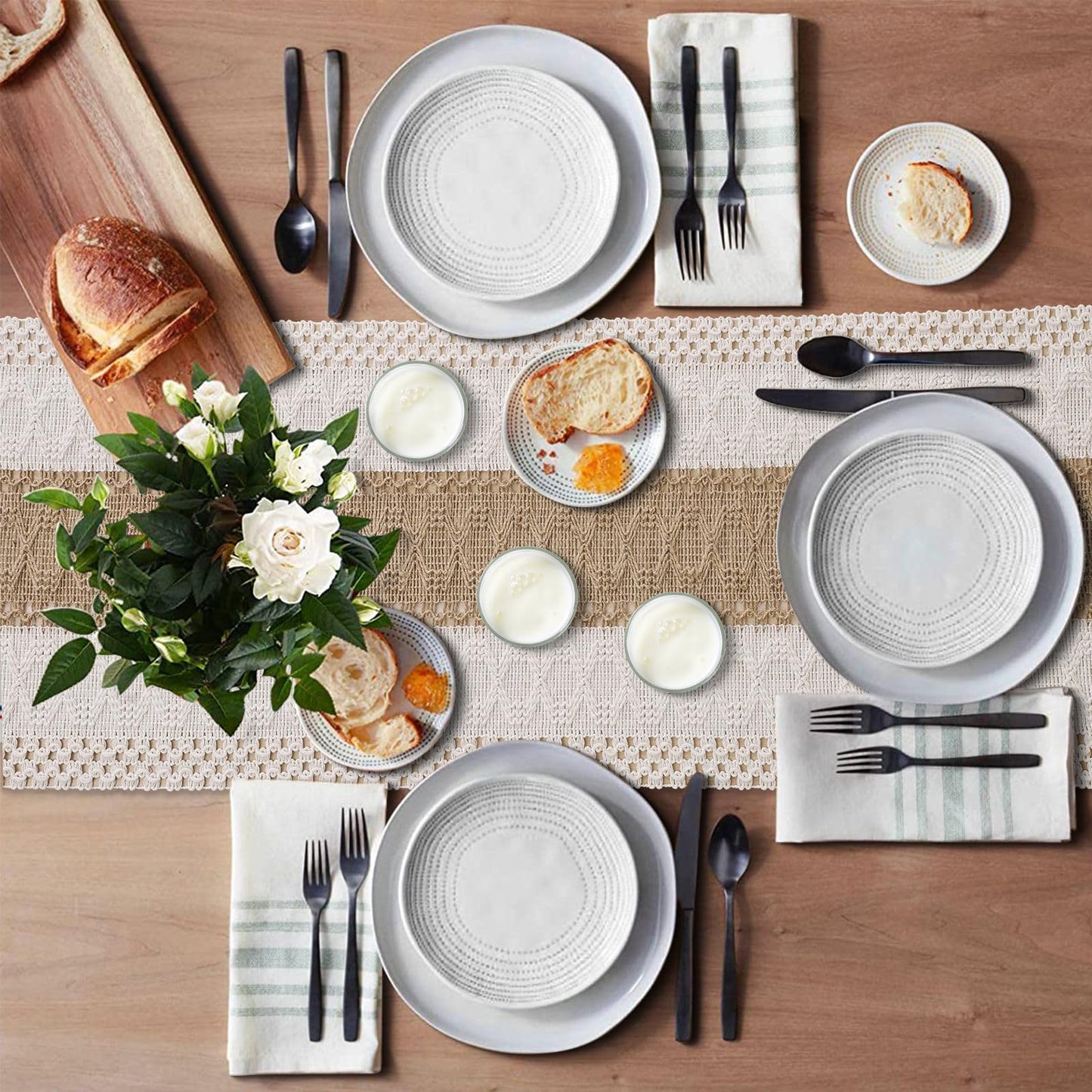 OTOSTAR Boho Table Runner with Tassels 60 Inches Long Farmhouse Rustic Table Runner Macrame Burlap Table Decoration for Home Decor Living Room Bridal Shower, Single Striped (12x60 Inches)