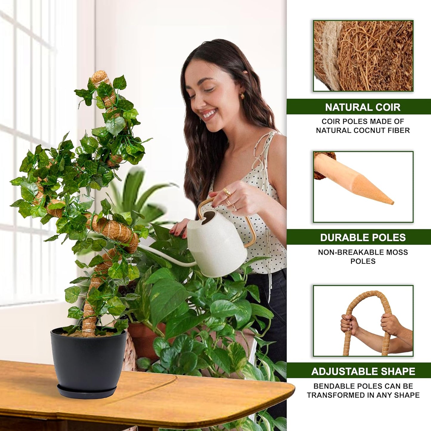 Skiennix 48'' Bendable Moss Poles - Flexible Trellis Support Stakes for Monstera & Climbing Plants