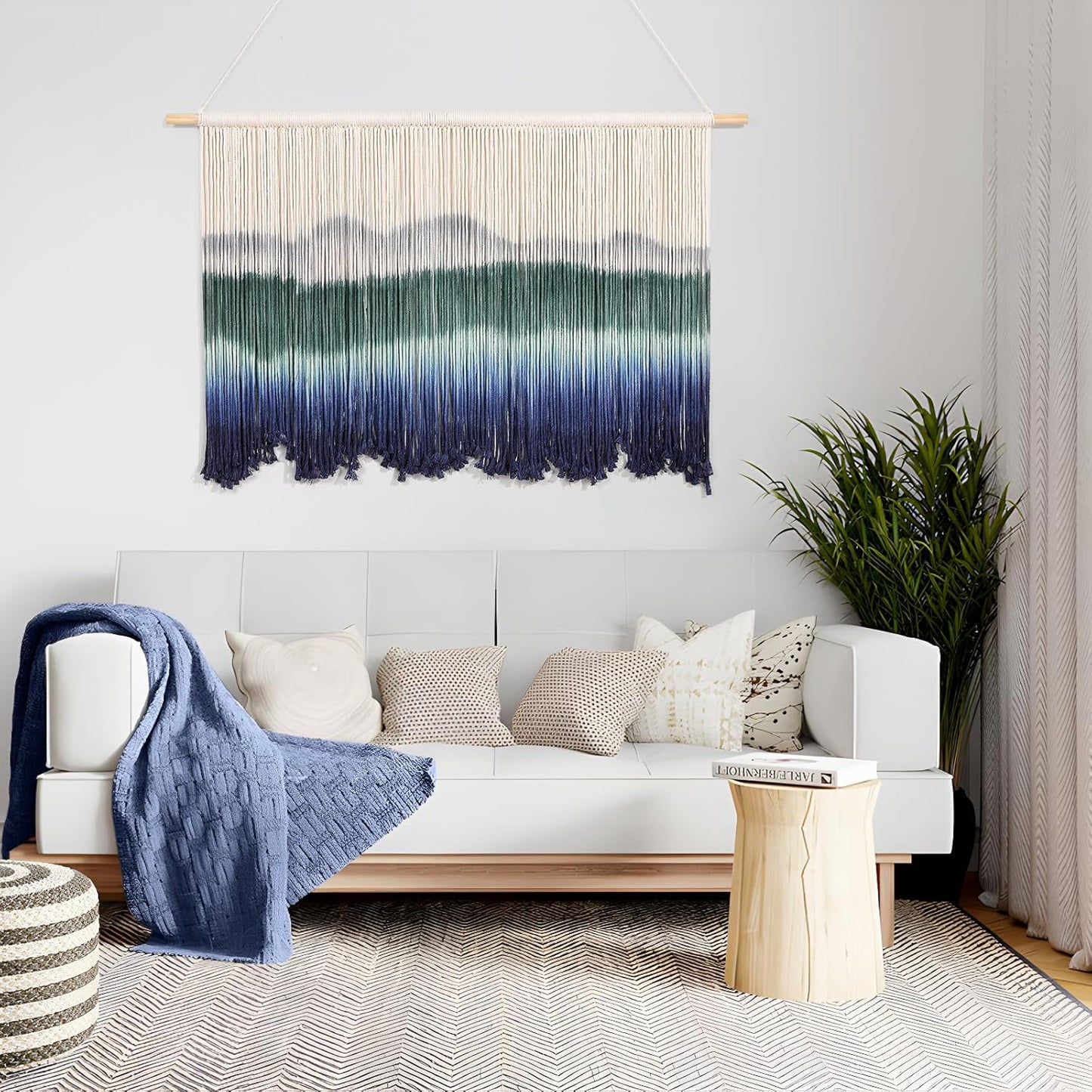 Osunnus Boho Dip Dye Macrame Wall Hanging Large Tie Dye Mountain Tapestry Handmade Ombre Woven Wall Art Decor for Living Room Bedroom 43" W x 28" L