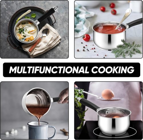 E-far 1 Quart Stainless Steel Sauce Pan - Tri-Ply Base, Stay-Cool Handle, Dishwasher Safe