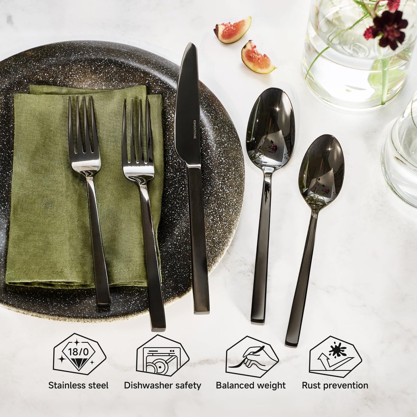 KINGSTONE Silverware Set, 60-Piece Flatware Cutlery Set Premium Stainless Steel, Service for 12, for Kitchen, Home, Wedding, Party, Mirror Polished and Dishwasher Safe