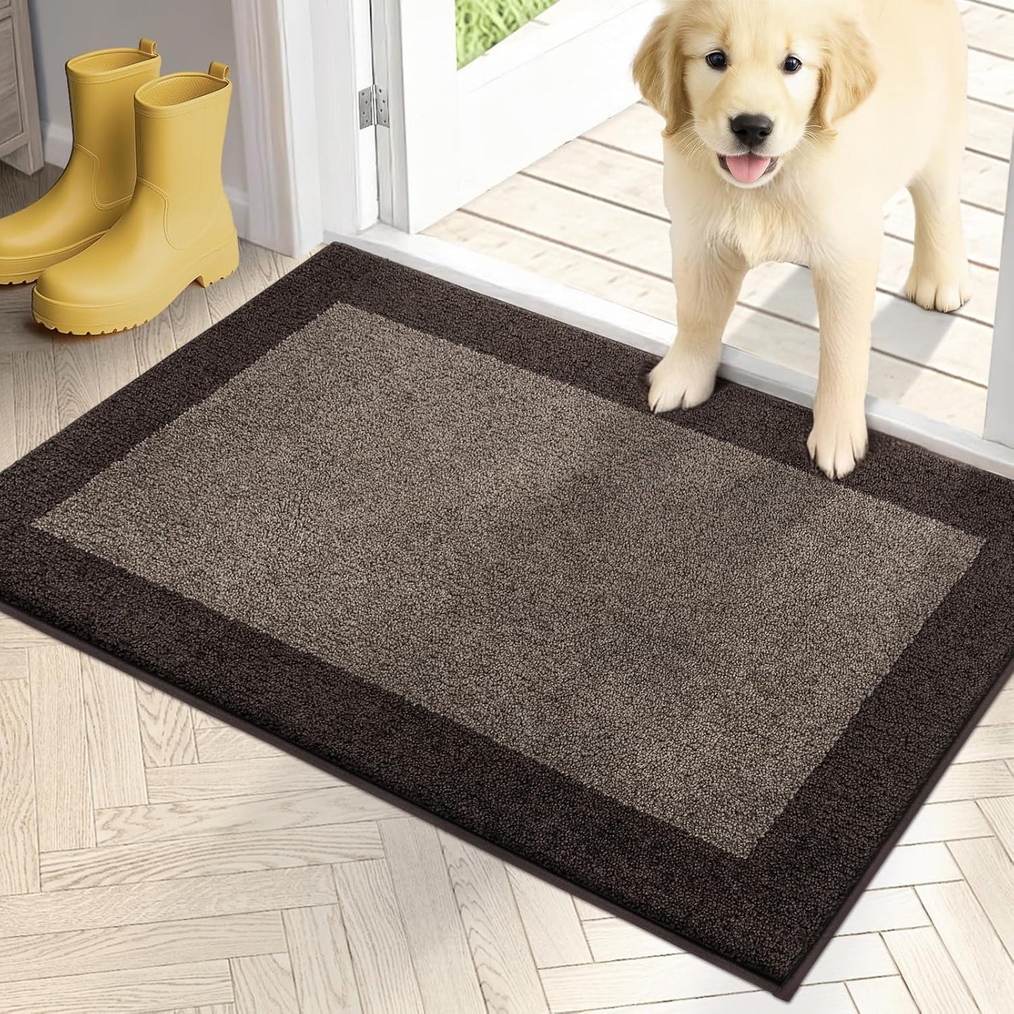 PURRUGS Dirt Trapping Door Mat - Non-Slip, Washable Entry Mat for Dogs | 20" x 32", Grayish Brown & Coffee