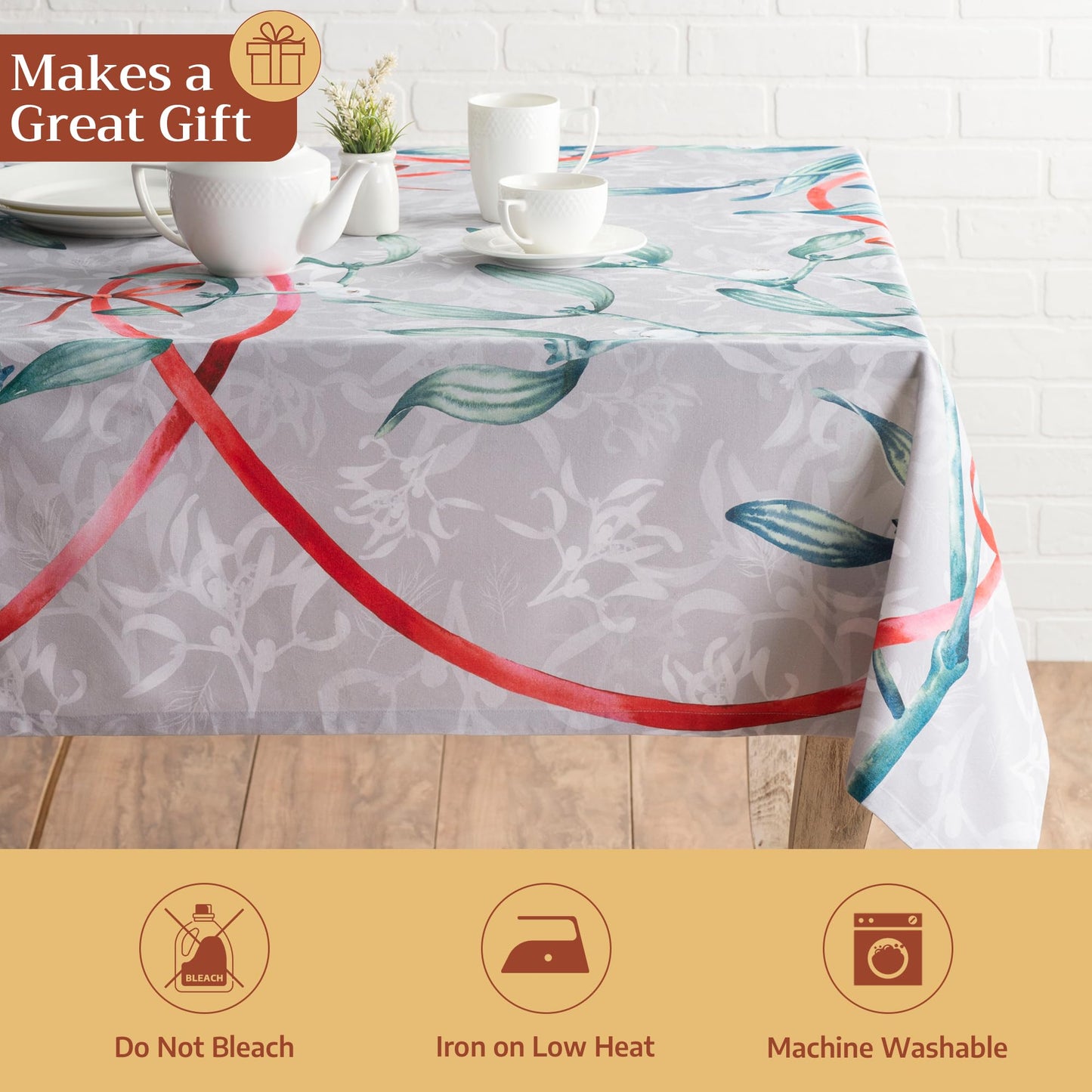 Maison d' Hermine Table Cloth Rectangle Table 100% Cotton 60 x 120 Inches Fall Tablecloth Reusable Everyday Use for Thanksgiving Christmas Decorations Dining Farmhouse Party (Enora)
