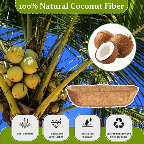 Coco Liner | 24-Inch Natural Coconut Coir Fiber Trough Liners for Planters & Baskets - 3 Pack
