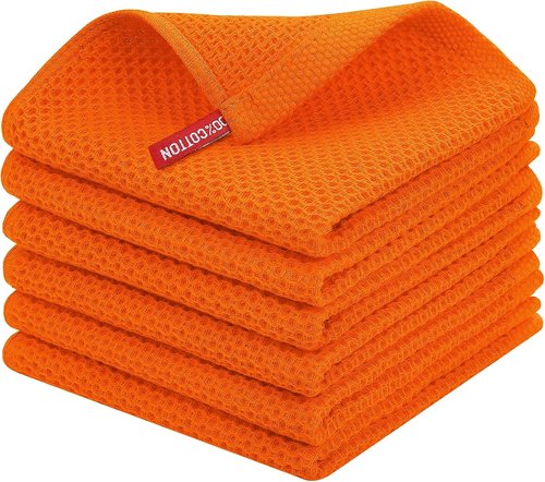 Homaxy 100% Cotton Dish Cloths - Ultra Soft & Absorbent Quick-Drying Towels | 12x12 Inches, 6-Pack, Orange