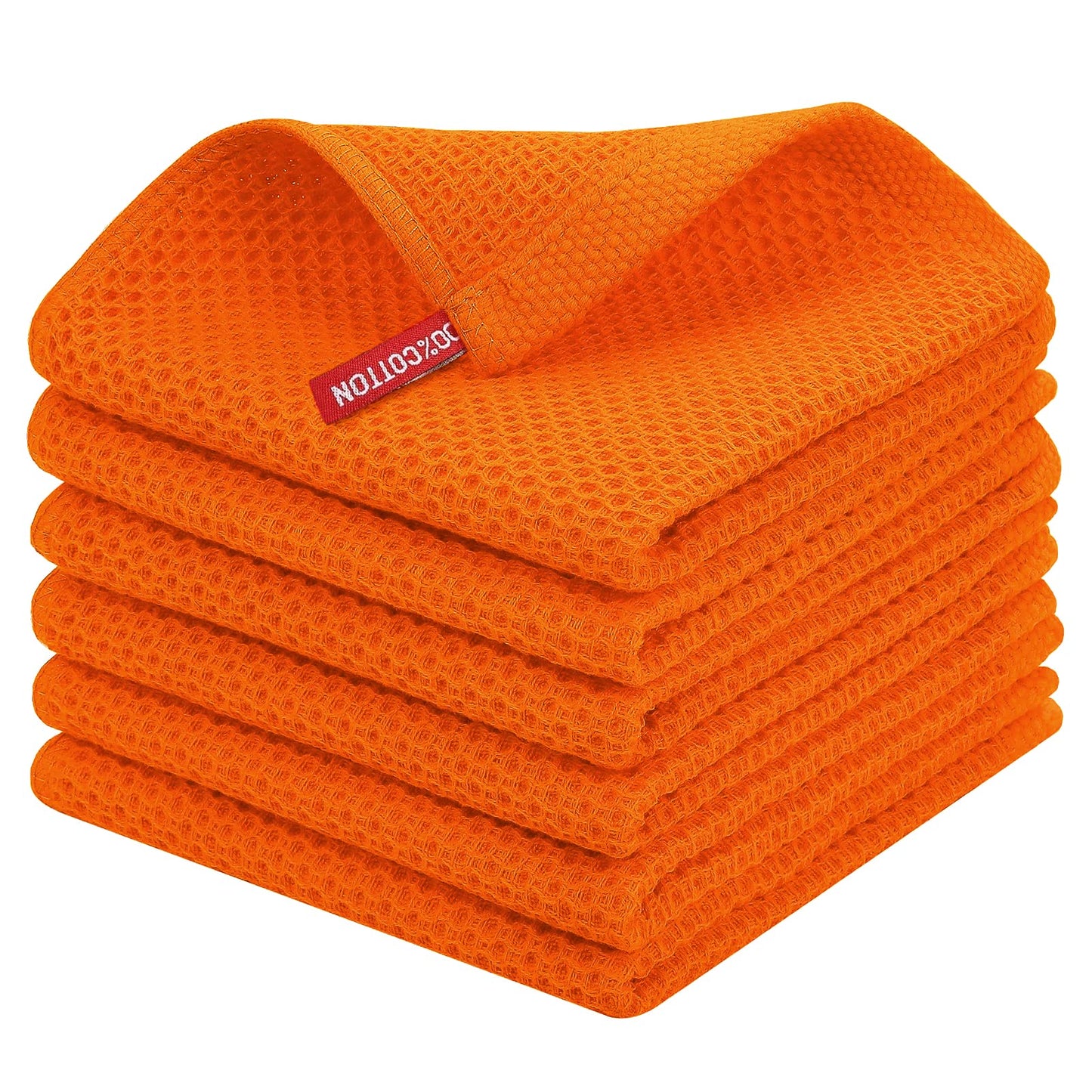 Homaxy 100% Cotton Waffle Weave Kitchen Dish Towels, Ultra Soft Absorbent Quick Drying Cleaning Towel, 13 x 28 Inches, 6-Pack, Orange