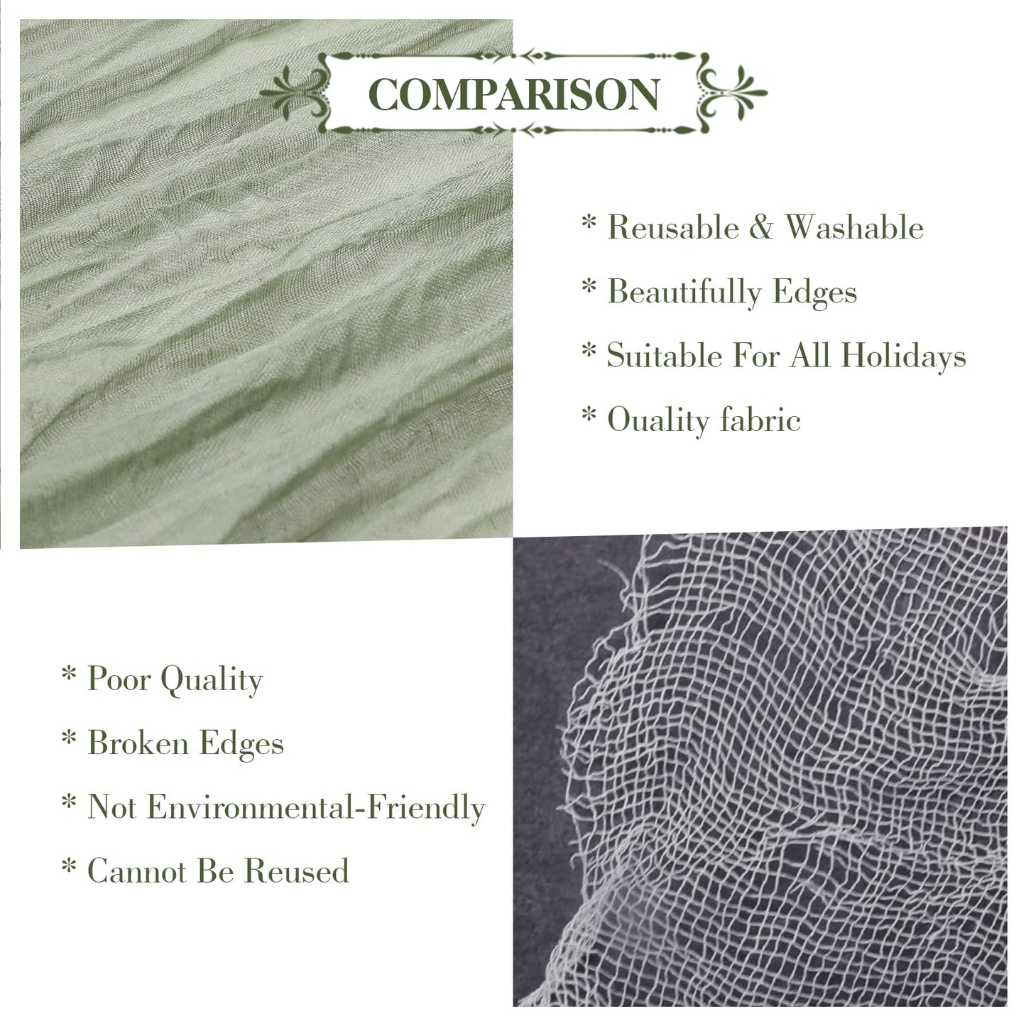 Le courant 10Ft Cheesecloth Table Runner, Rustic Boho Gauze Cheese Cloth Runner Table Runner for Weddings Bridal Baby Shower Birthday Holiday Parties Home Decor, Sage Green