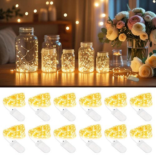 inpmrl 12 Pack LED Fairy Lights, 7ft 20 LED Battery Operated Silver Wire String Lights, Warm White Mini Starry Lights for DIY Crafts, Wedding, Party, Bedroom, Christmas Decorf. (12 Pack – Warm White)